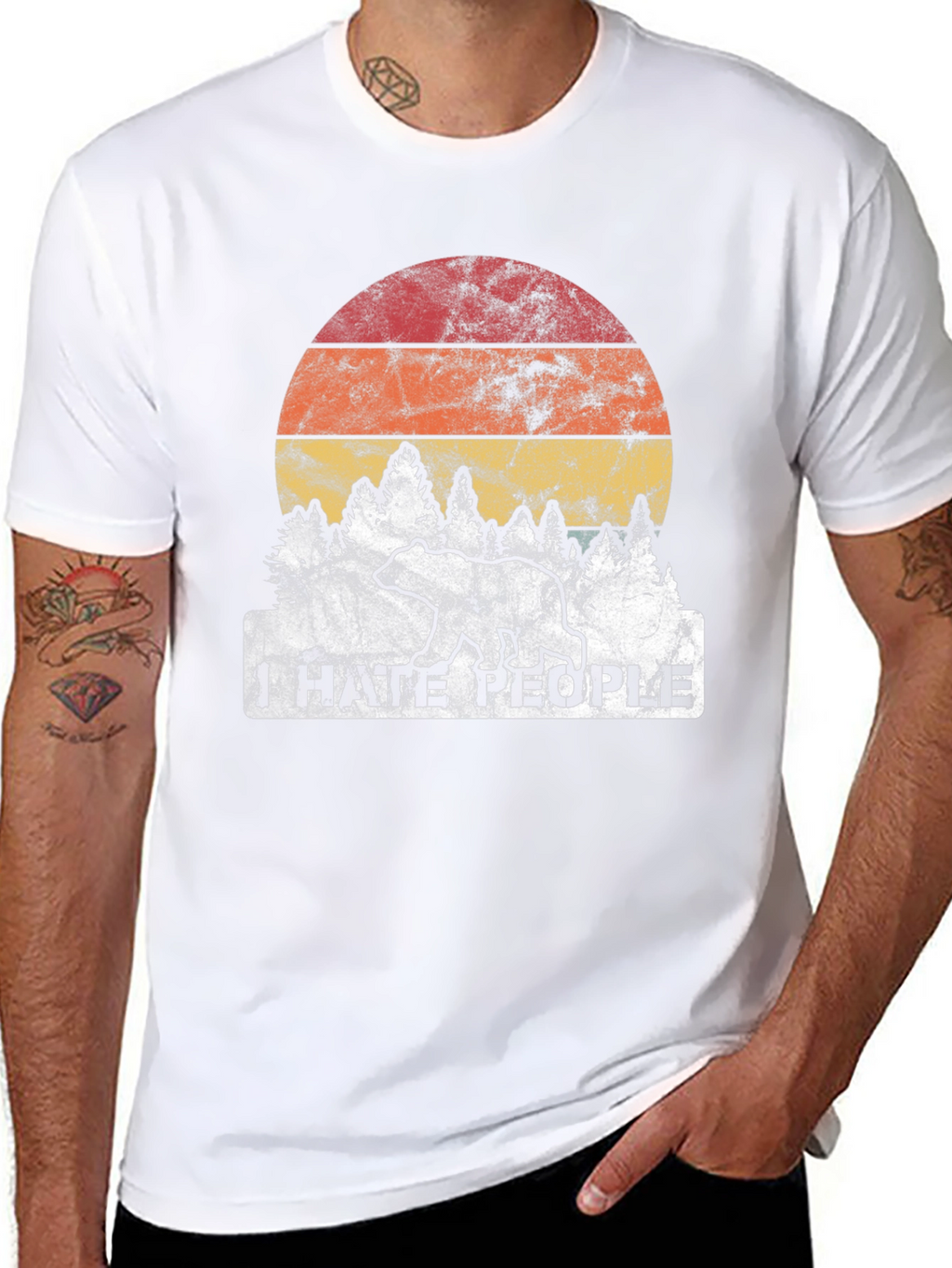 I Hate People Bear Sunset Graphic Tee