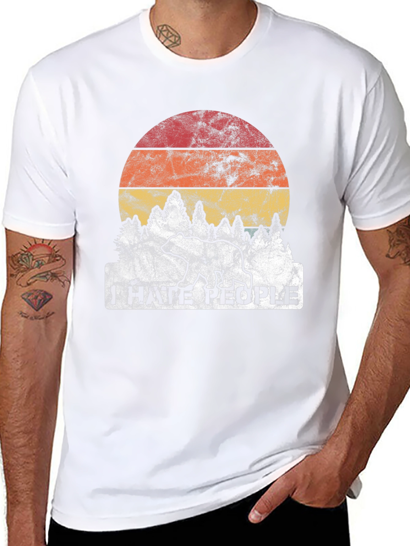 I Hate People Bear Sunset Graphic Tee