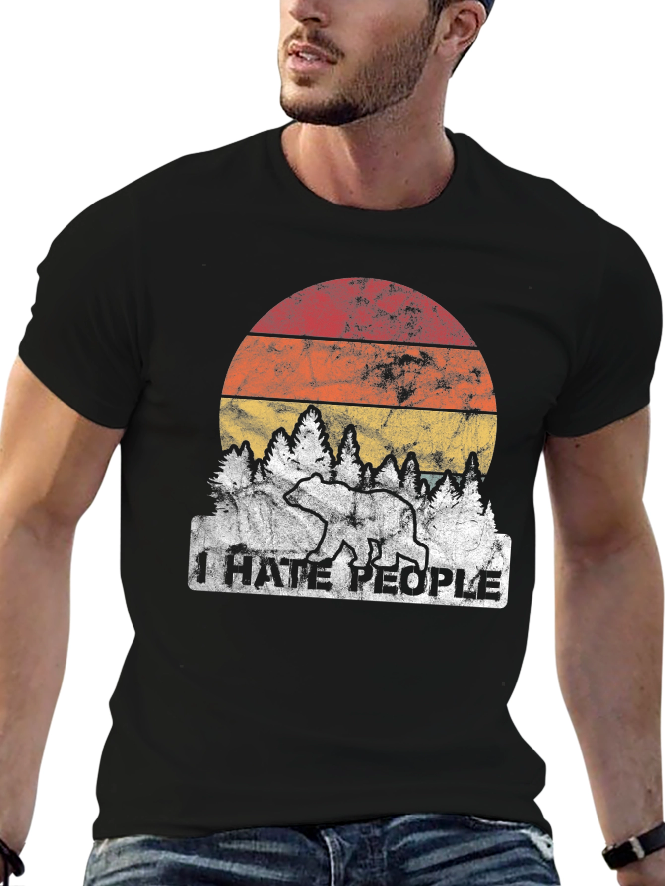 I Hate People Bear Sunset Graphic Tee