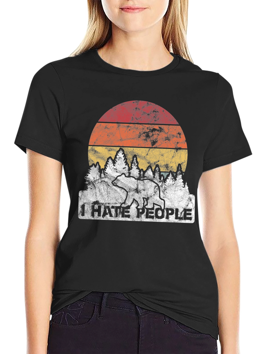 I Hate People Bear Sunset Graphic Tee