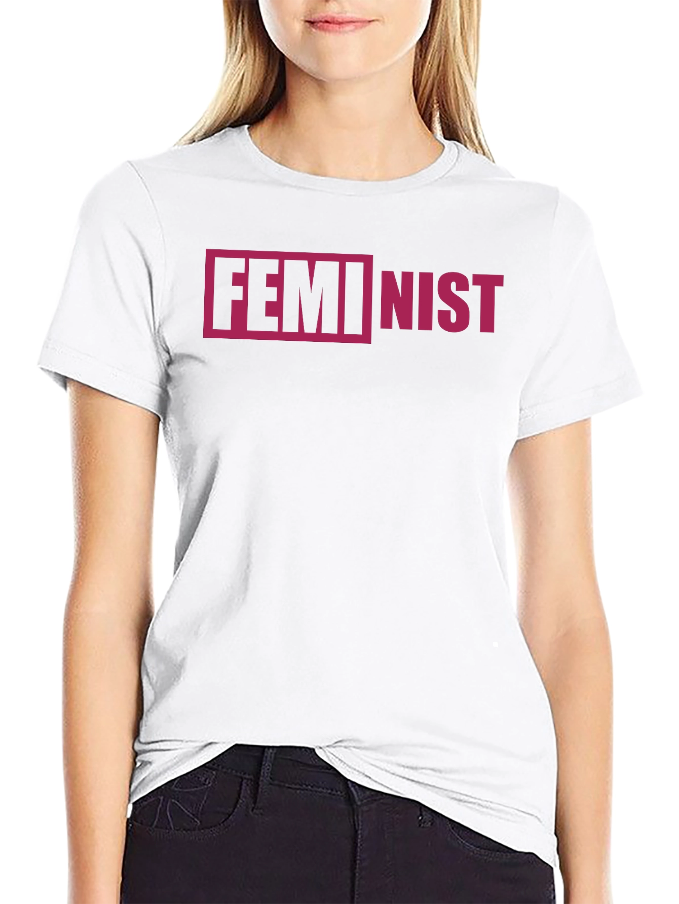 Feminist Graphic Tee - Black Crew Neck Cotton Blend Shirt