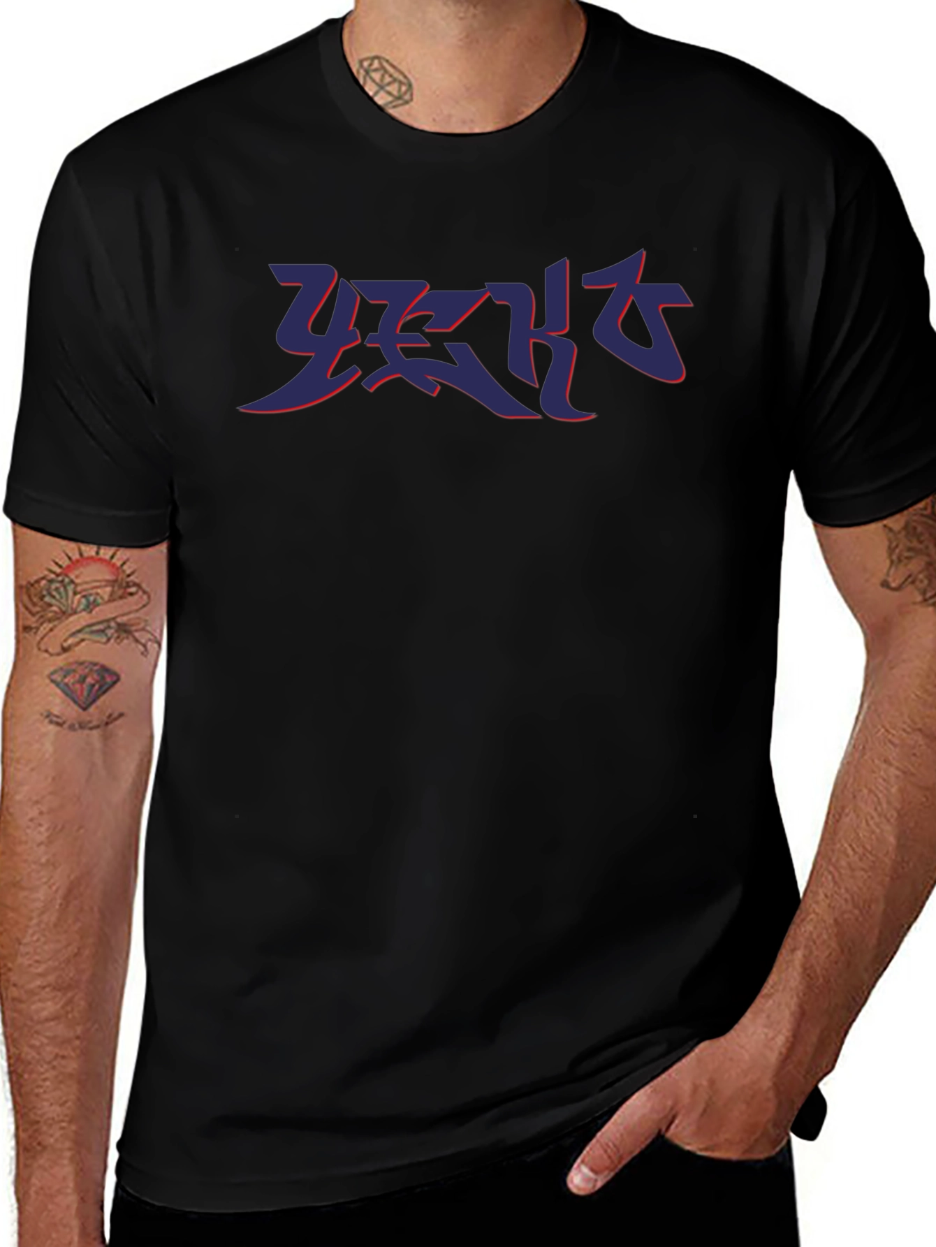 Black T-Shirt with Abstract Graphic Print