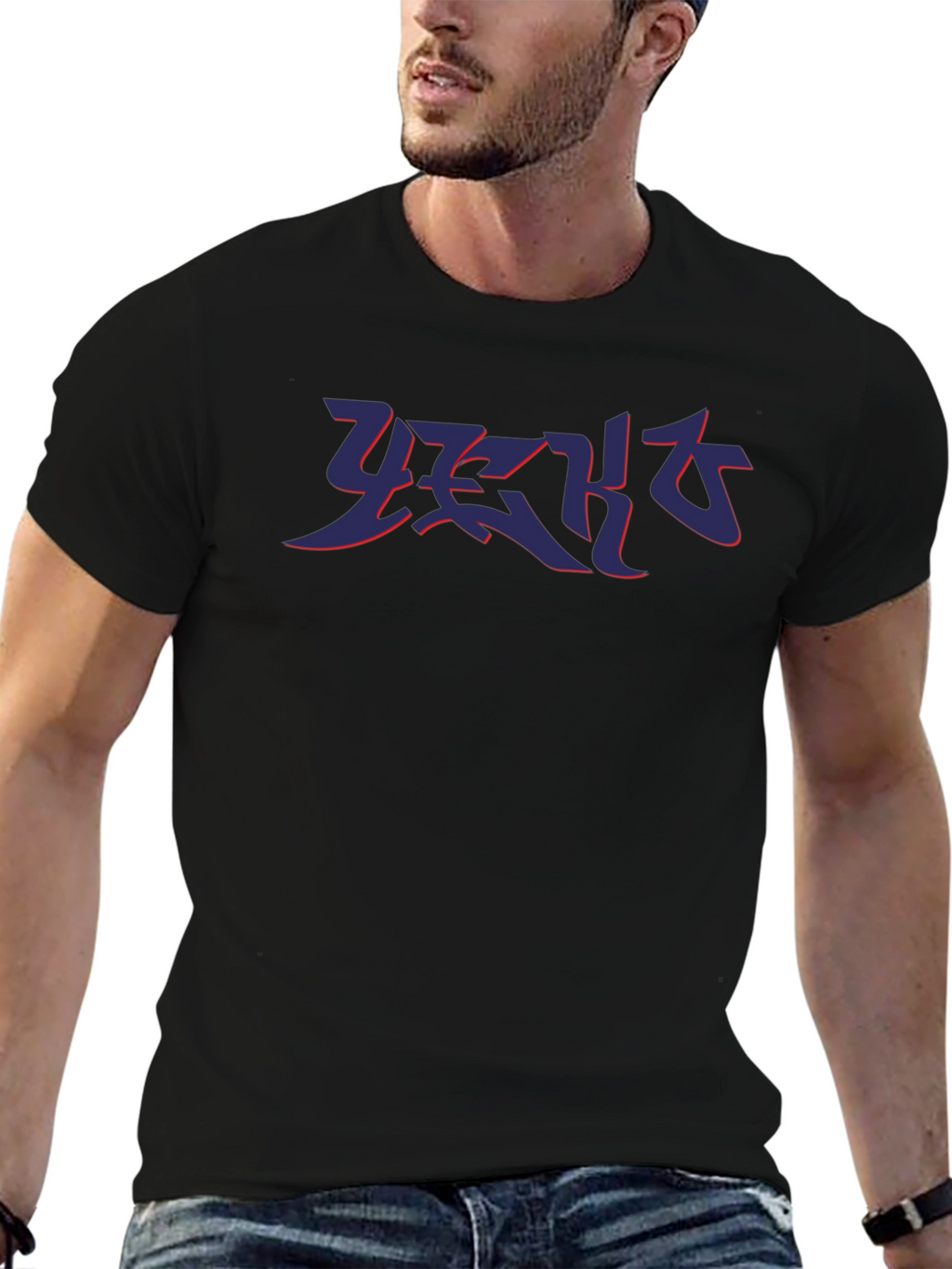 Black T-Shirt with Abstract Graphic Print