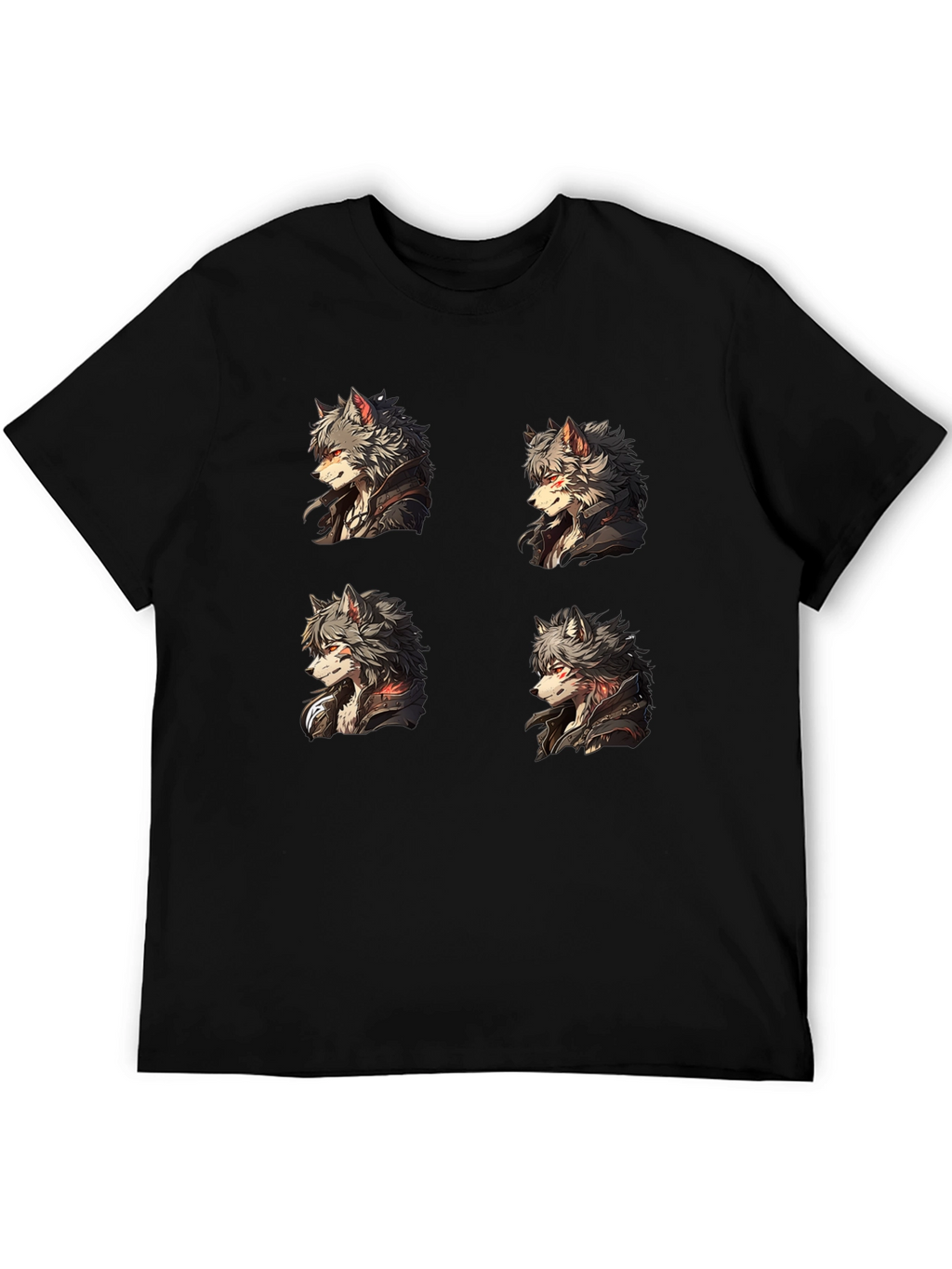 Anime Wolf Portrait Black Graphic Tee