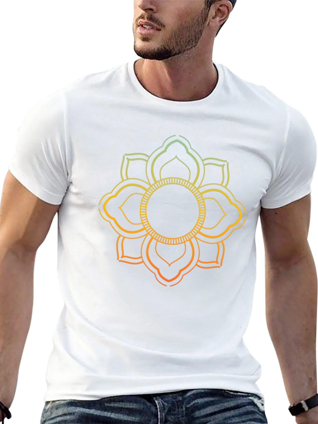 Lotus Mandala Graphic Print Black T-Shirt