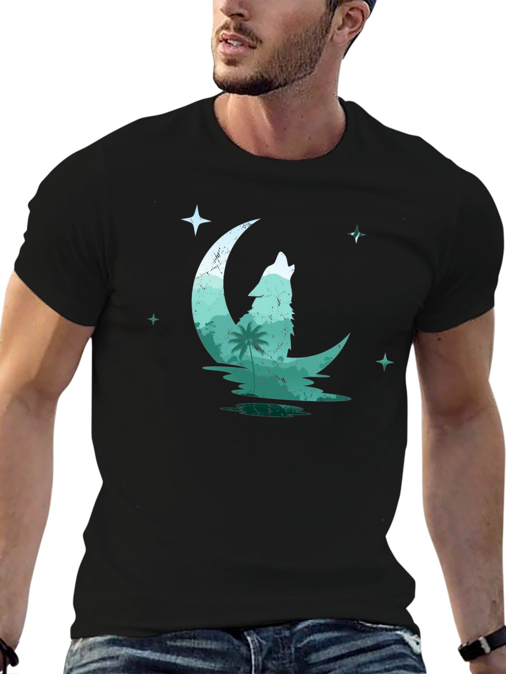 Wolf Moon Graphic Tee - Black Cotton T-Shirt