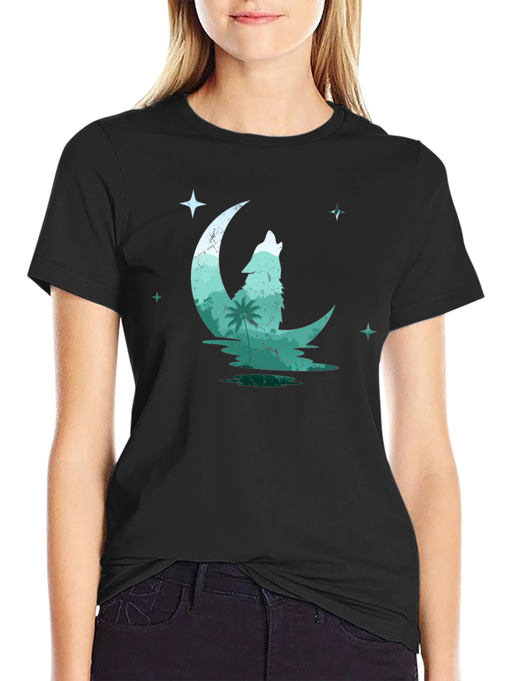 Wolf Moon Graphic Tee - Black Cotton T-Shirt