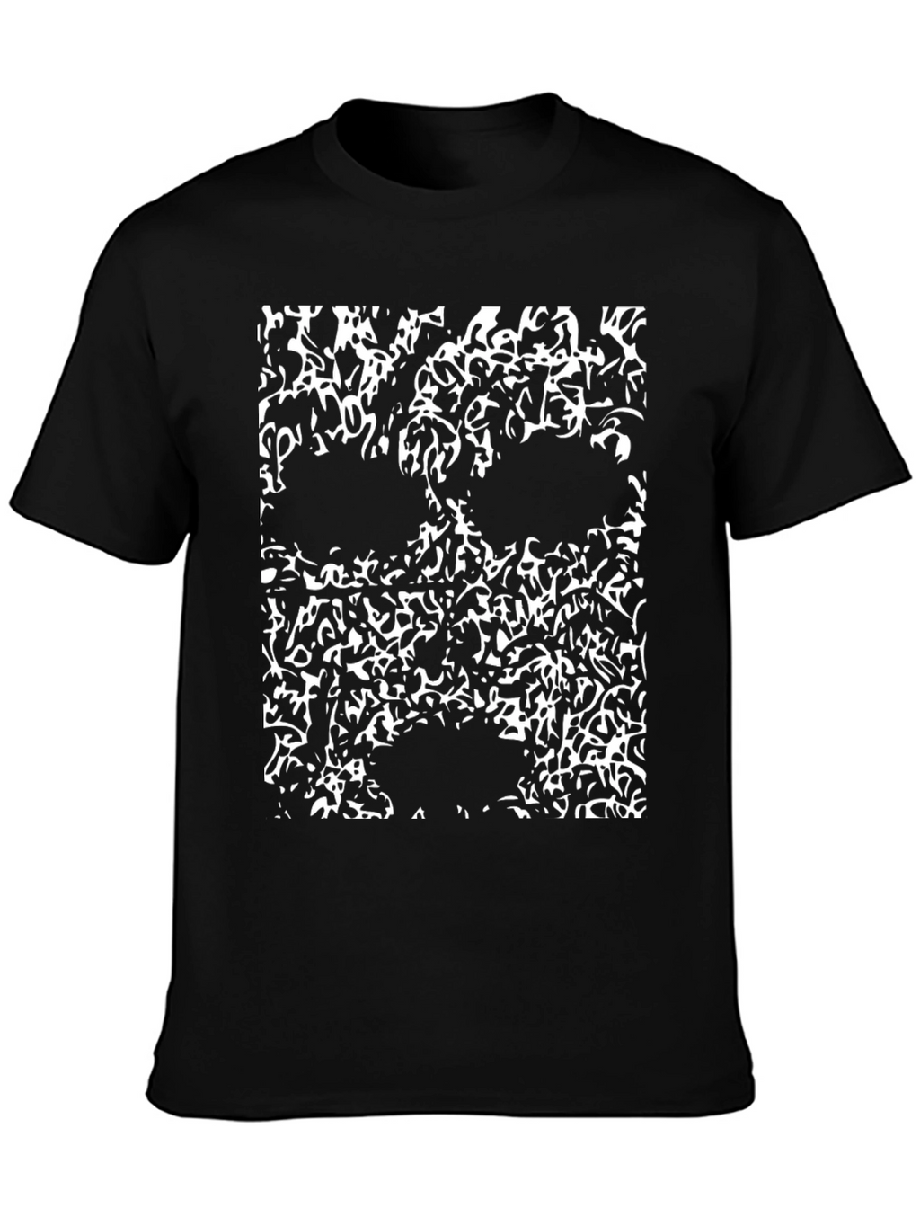 Abstract Skull Graphic Tee - Black Cotton T-Shirt