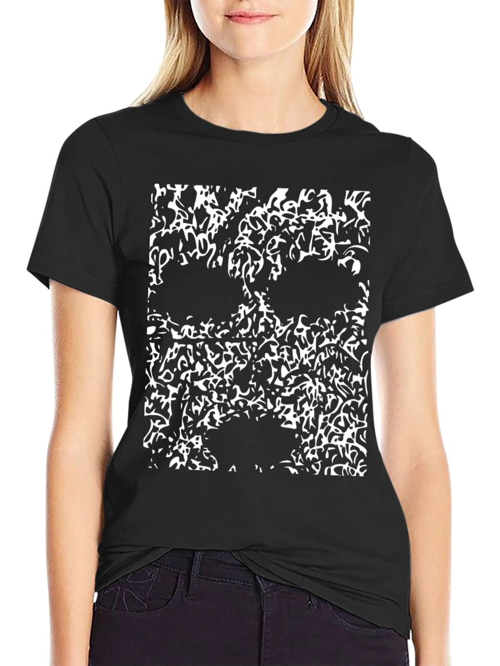 Abstract Skull Graphic Tee - Black Cotton T-Shirt