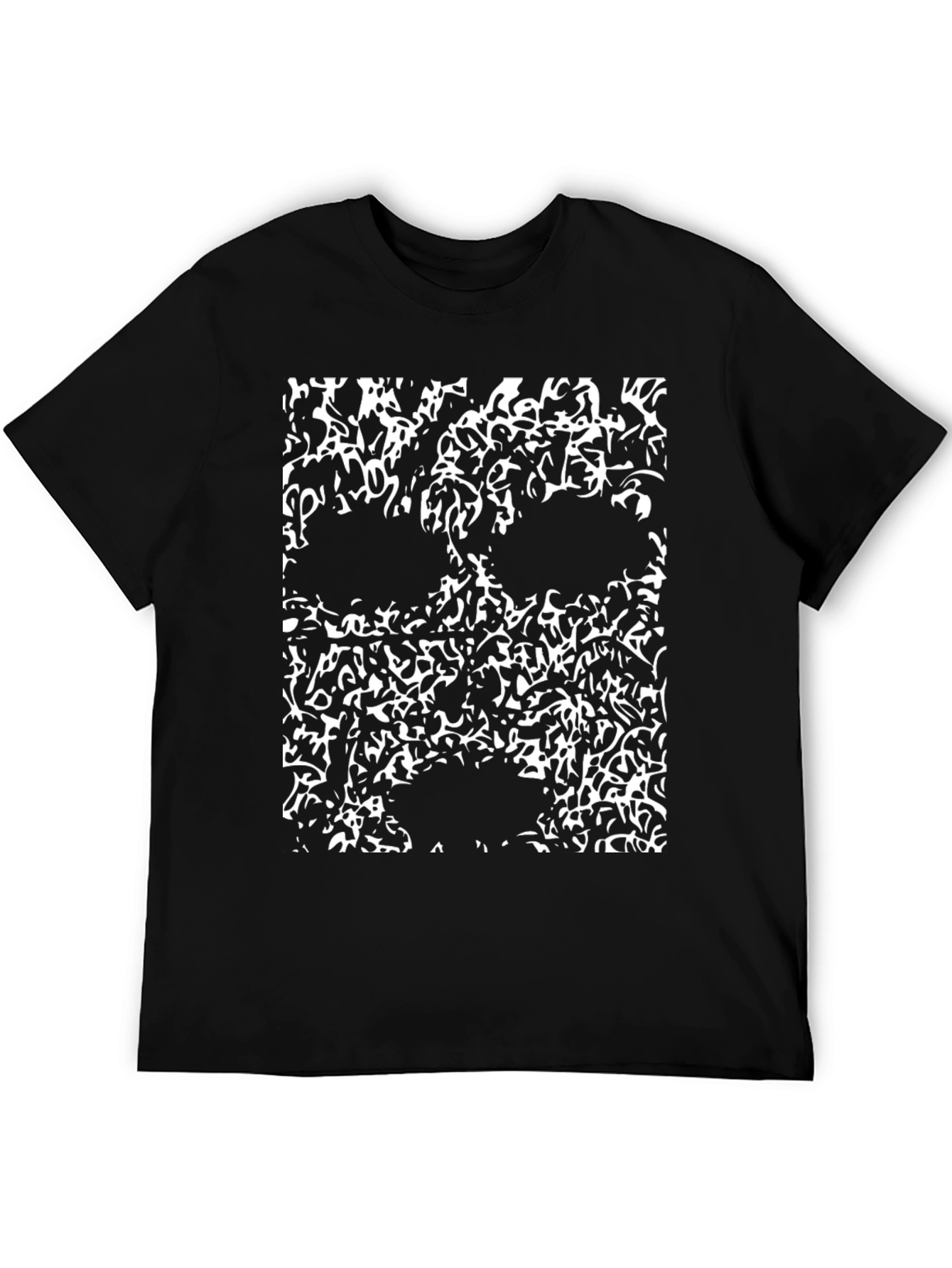 Abstract Skull Graphic Tee - Black Cotton T-Shirt