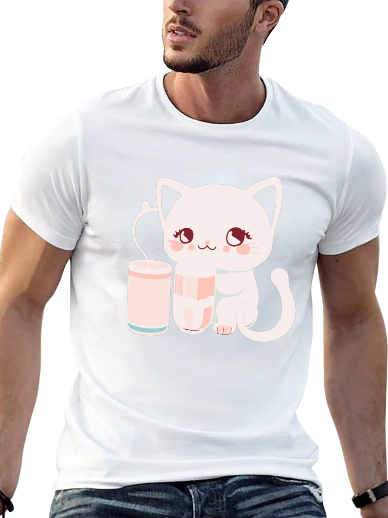 Cute Kitten with Milk T-Shirt