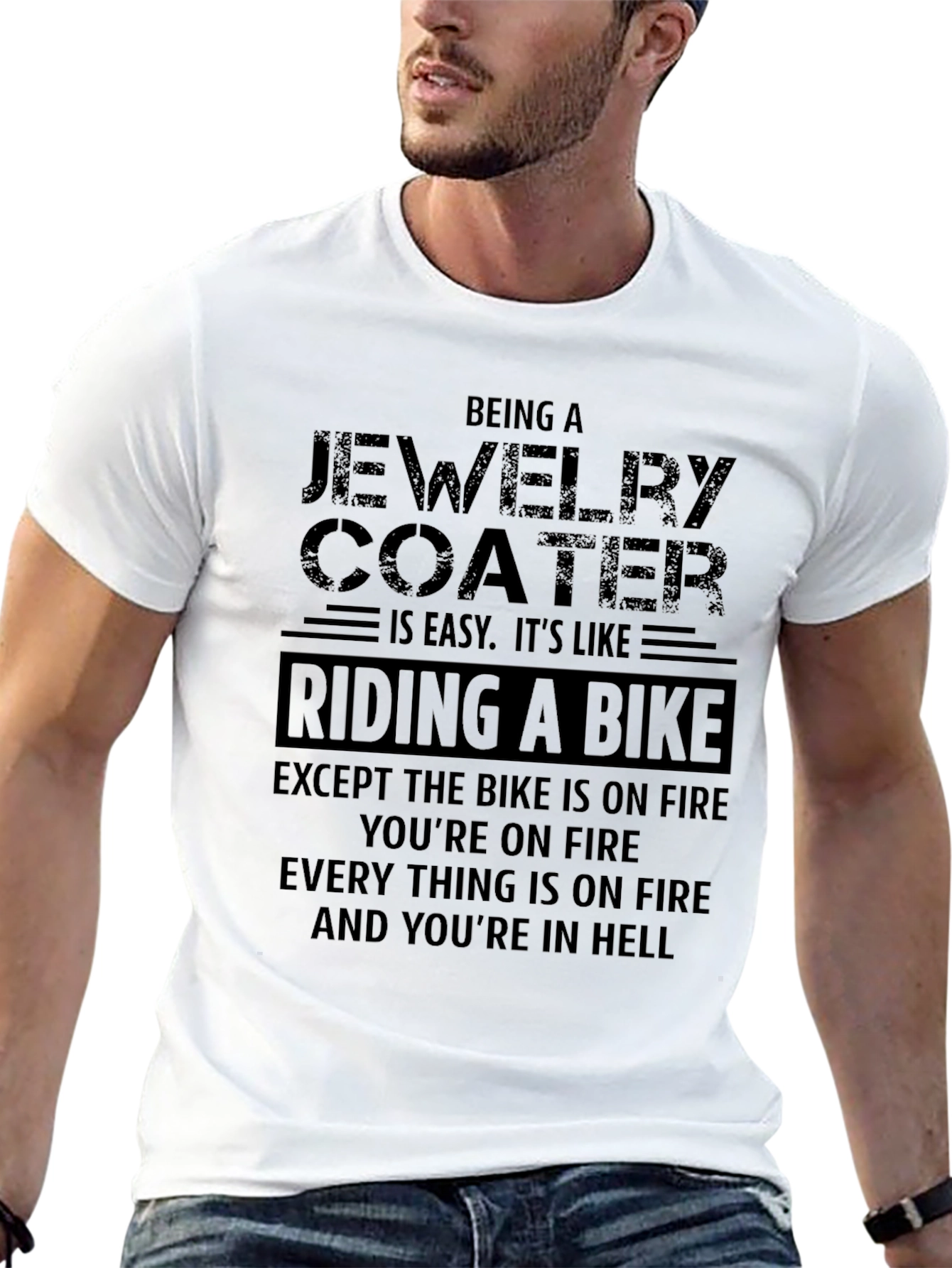 Jewelry Coater Funny T-Shirt Riding Bike On Fire Graphic Tee