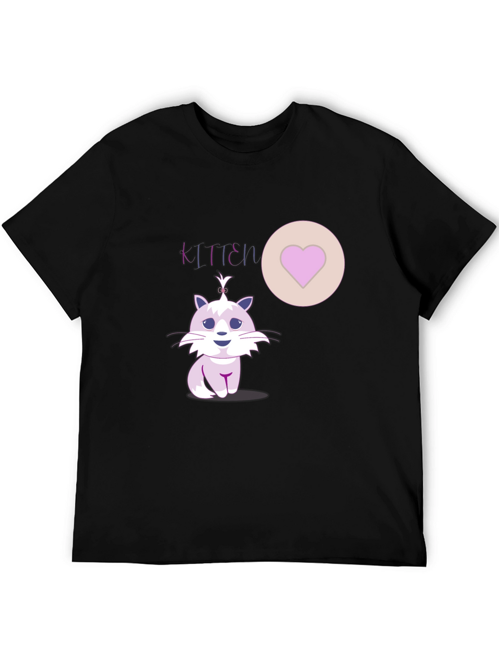 Cute Kitten Graphic Tee - Heart Detail Black T-Shirt