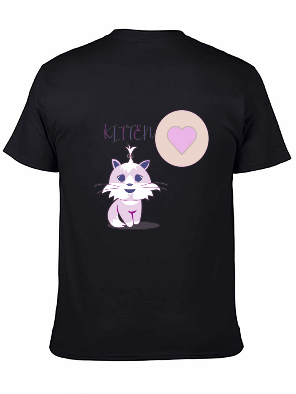 Cute Kitten Graphic Tee - Heart Detail Black T-Shirt