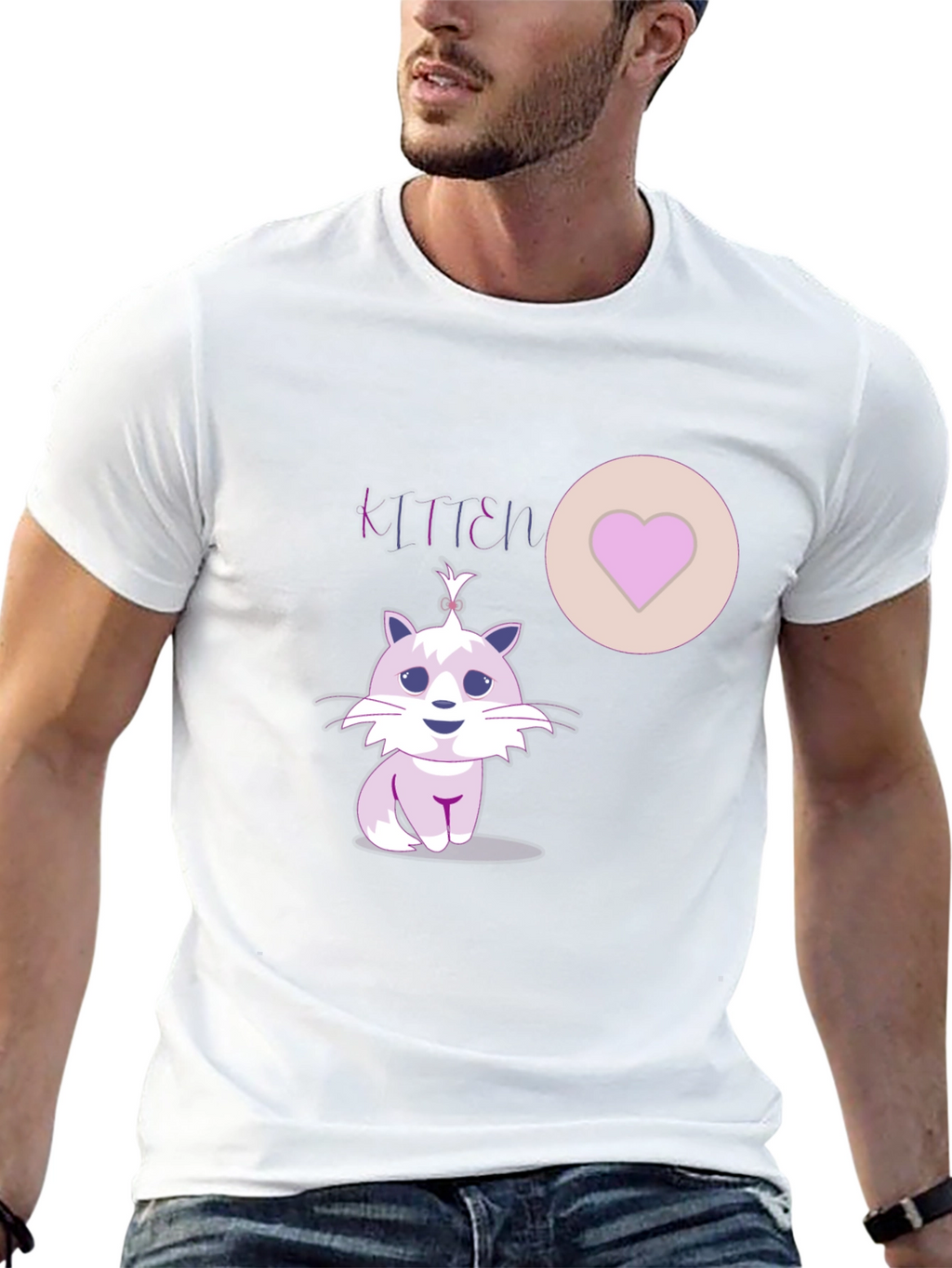 Cute Kitten Graphic Tee - Heart Detail Black T-Shirt