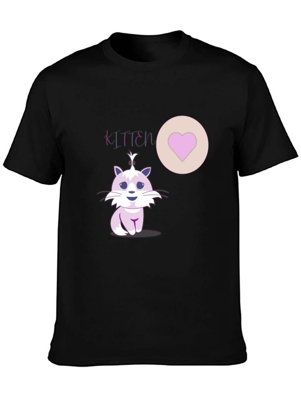 Cute Kitten Graphic Tee - Heart Detail Black T-Shirt