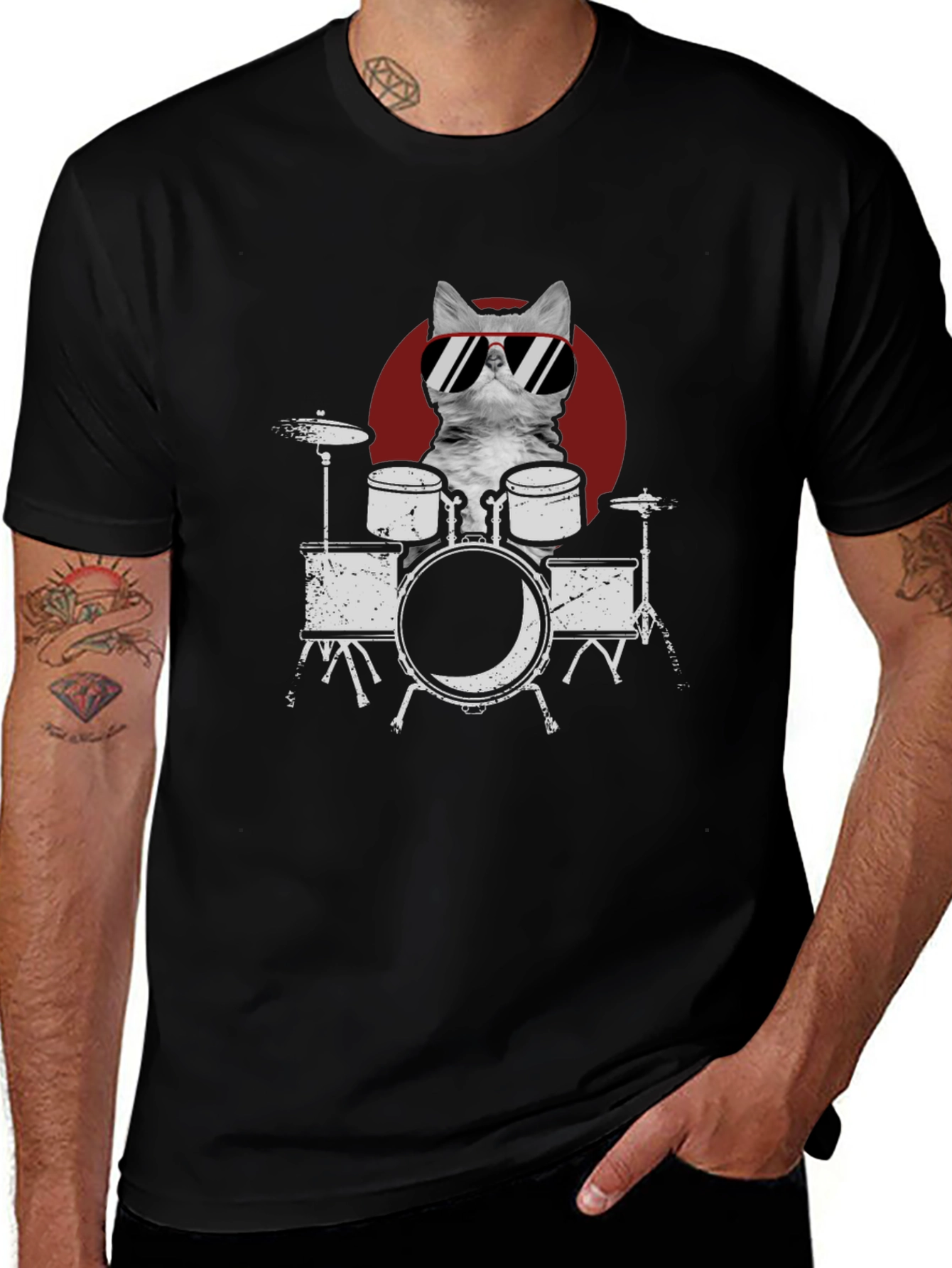 Cool Cat Drummer Graphic Tee - Rock On!