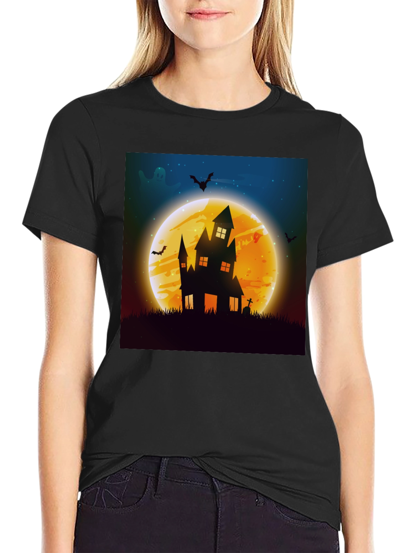 Spooky Halloween Haunted House Graphic Tee
