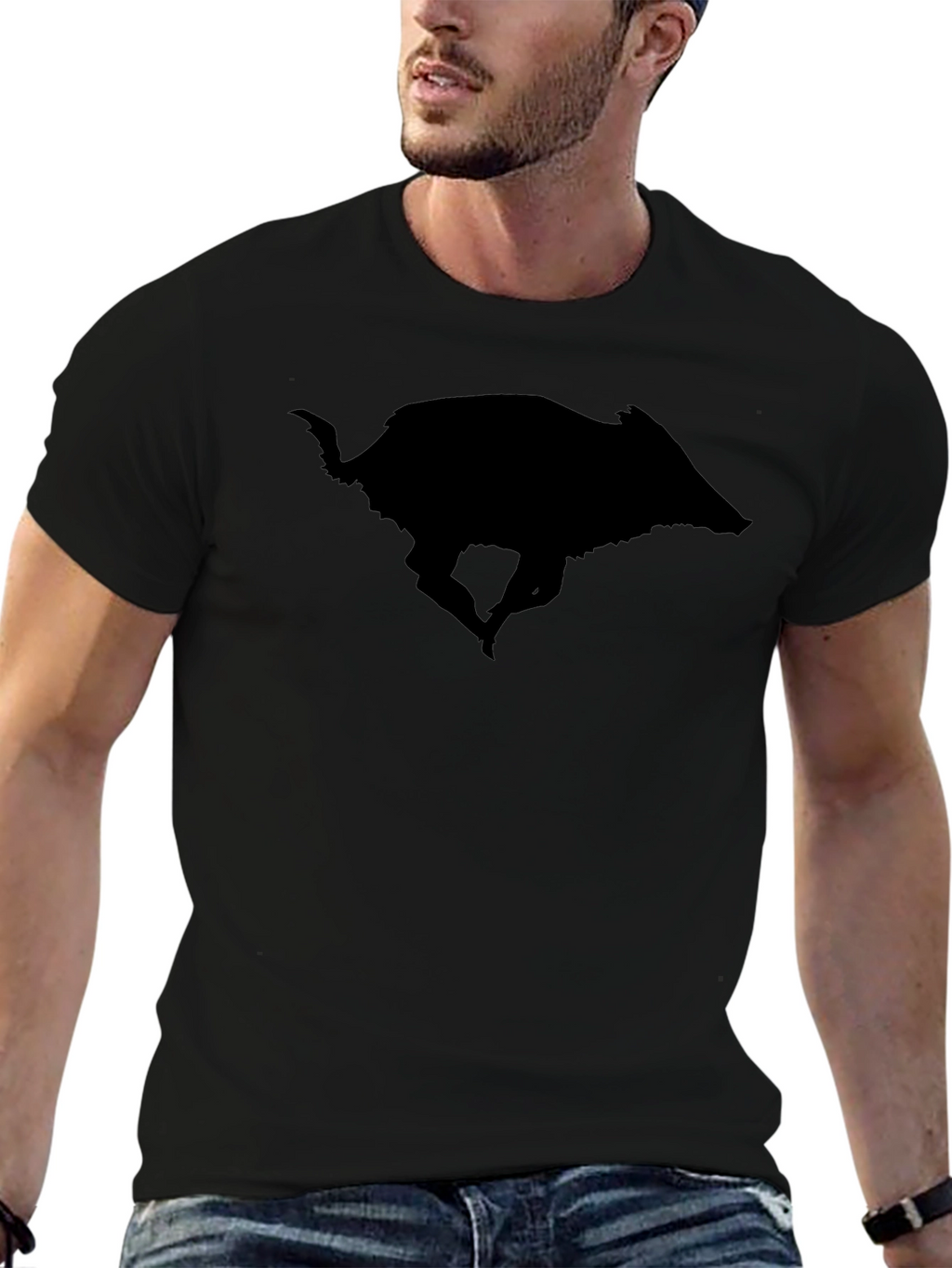 Wild Boar Silhouette Black T-Shirt