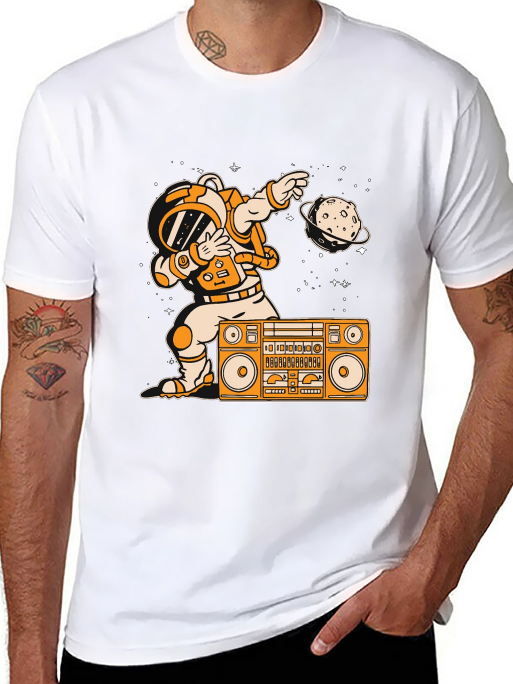 Astronaut Dabbing with Boombox Graphic Tee