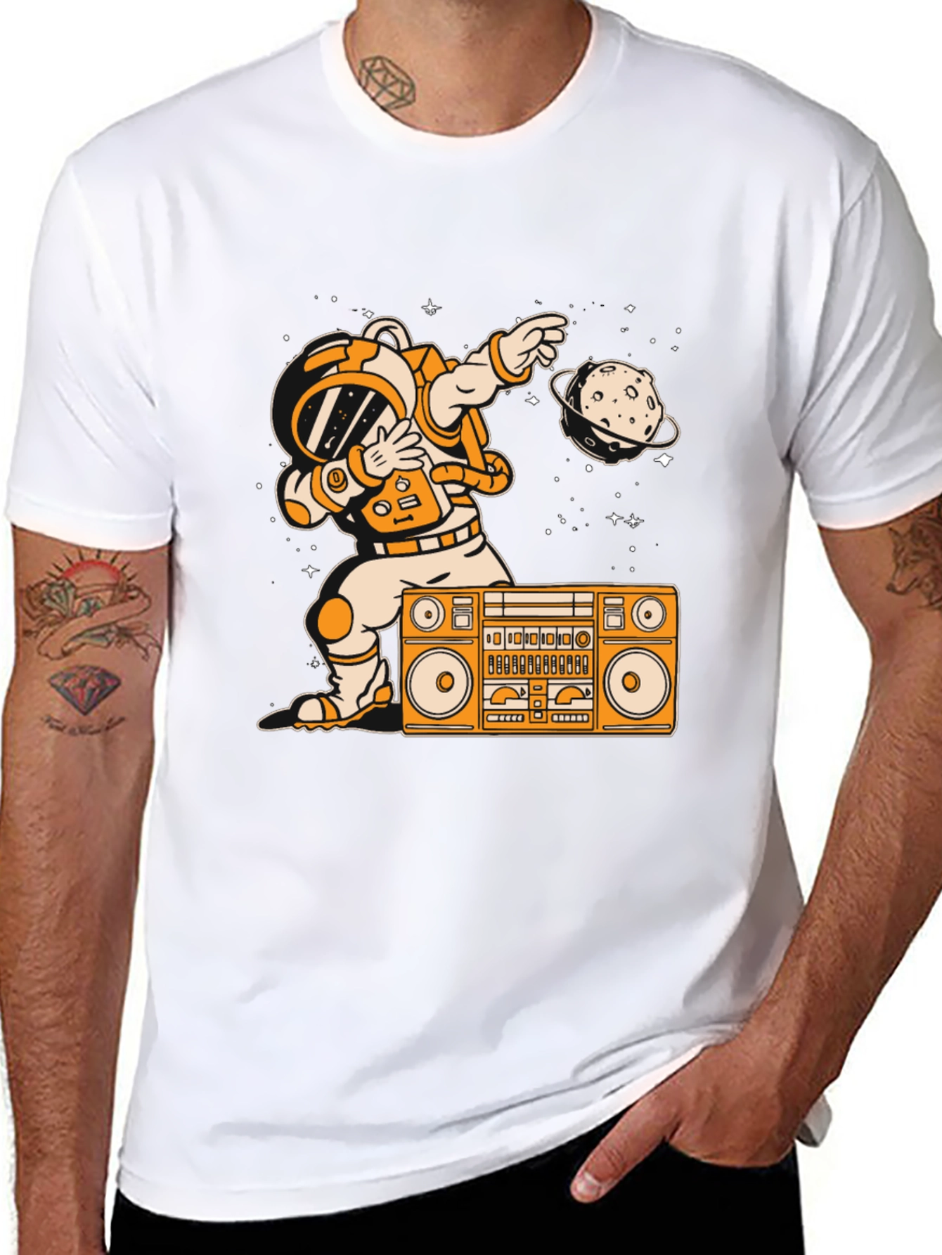 Astronaut Dabbing with Boombox Graphic Tee