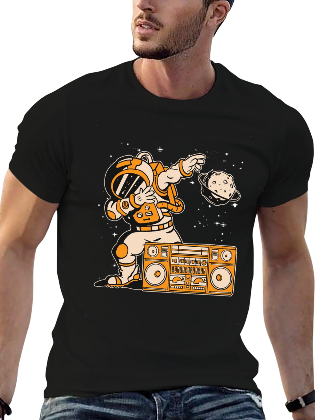Astronaut Dabbing with Boombox Graphic Tee
