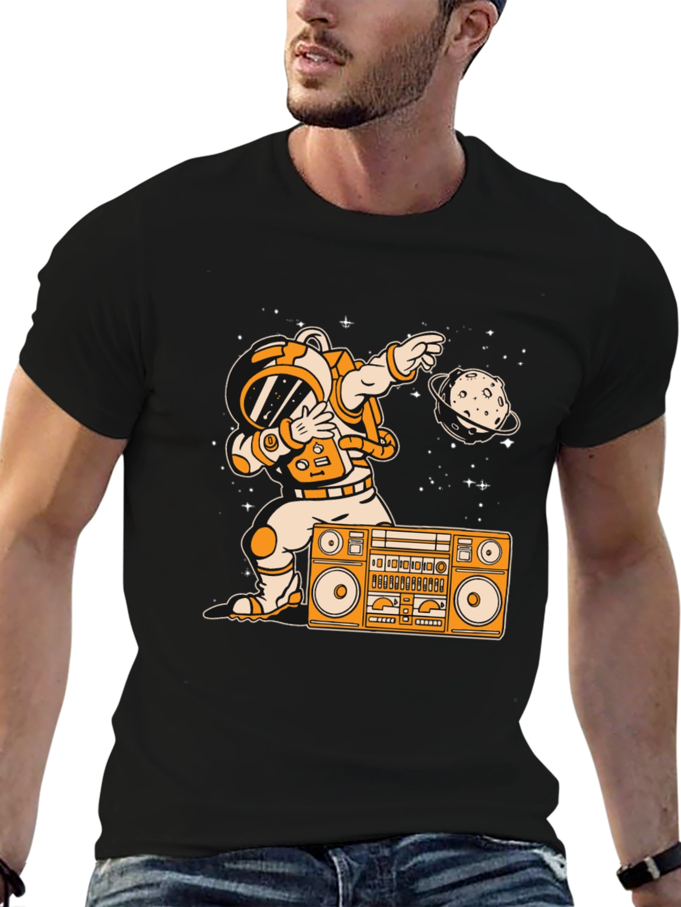 Astronaut Dabbing with Boombox Graphic Tee