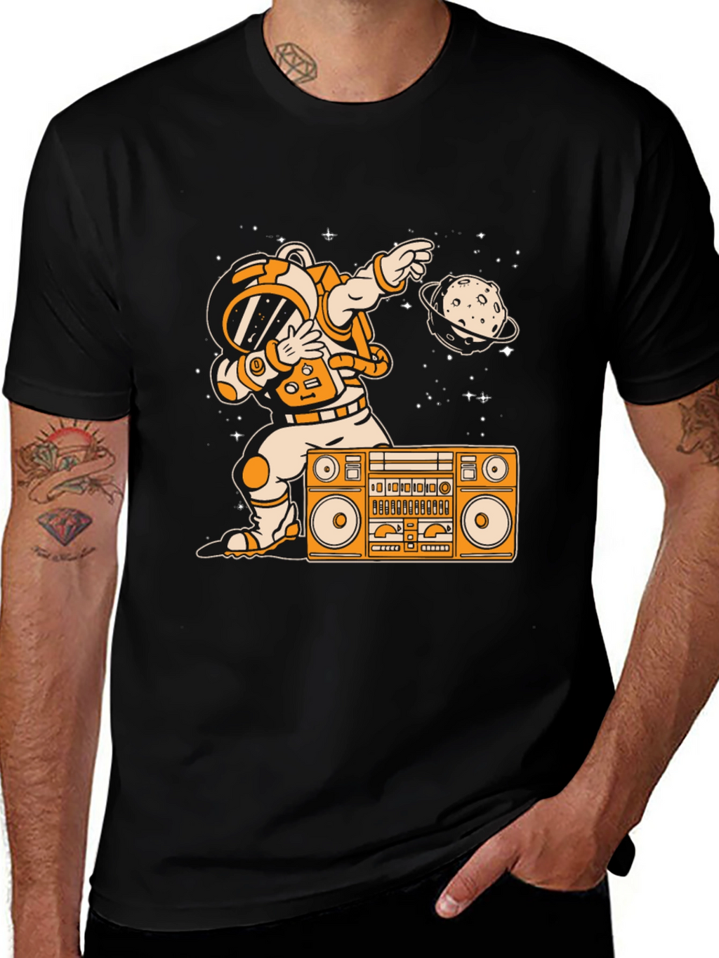 Astronaut Dabbing with Boombox Graphic Tee