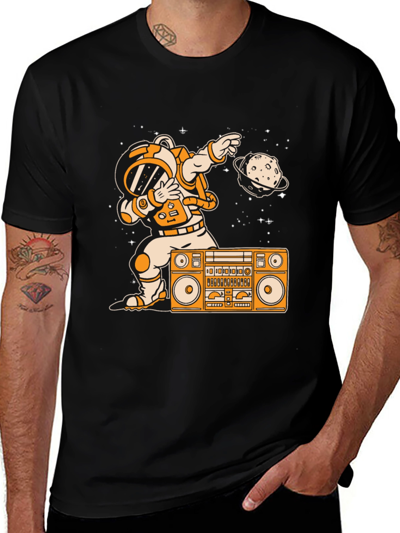 Astronaut Dabbing with Boombox Graphic Tee