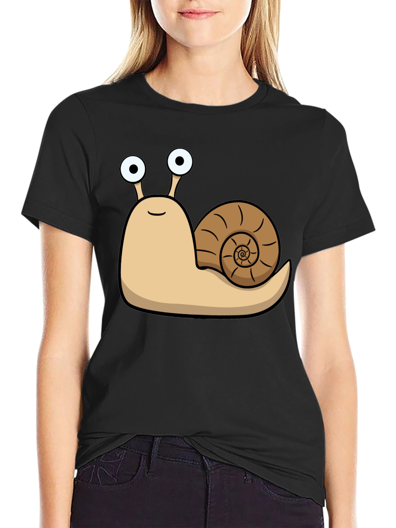 Cartoon Snail Graphic Black T-Shirt