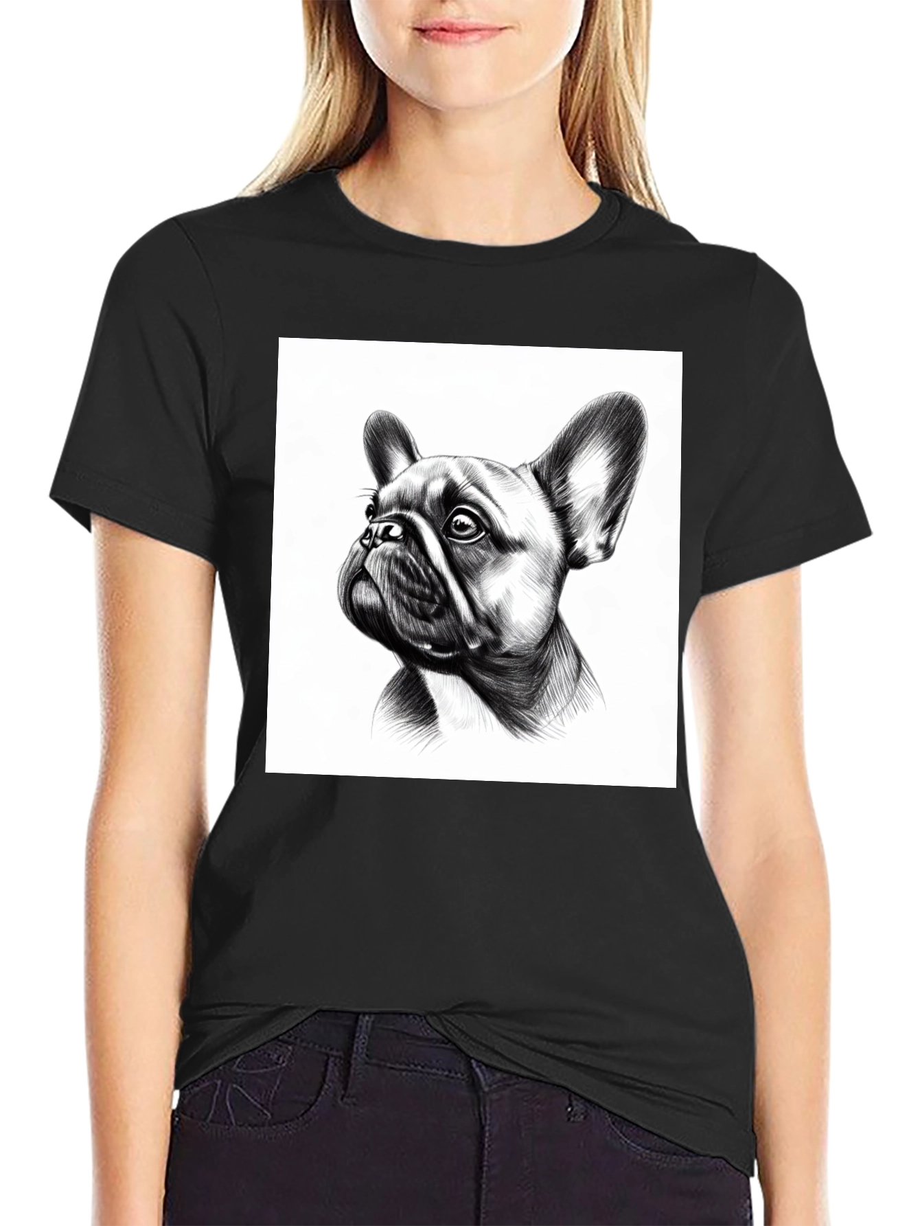 French Bulldog Graphic Tee - Black Cotton Comfort