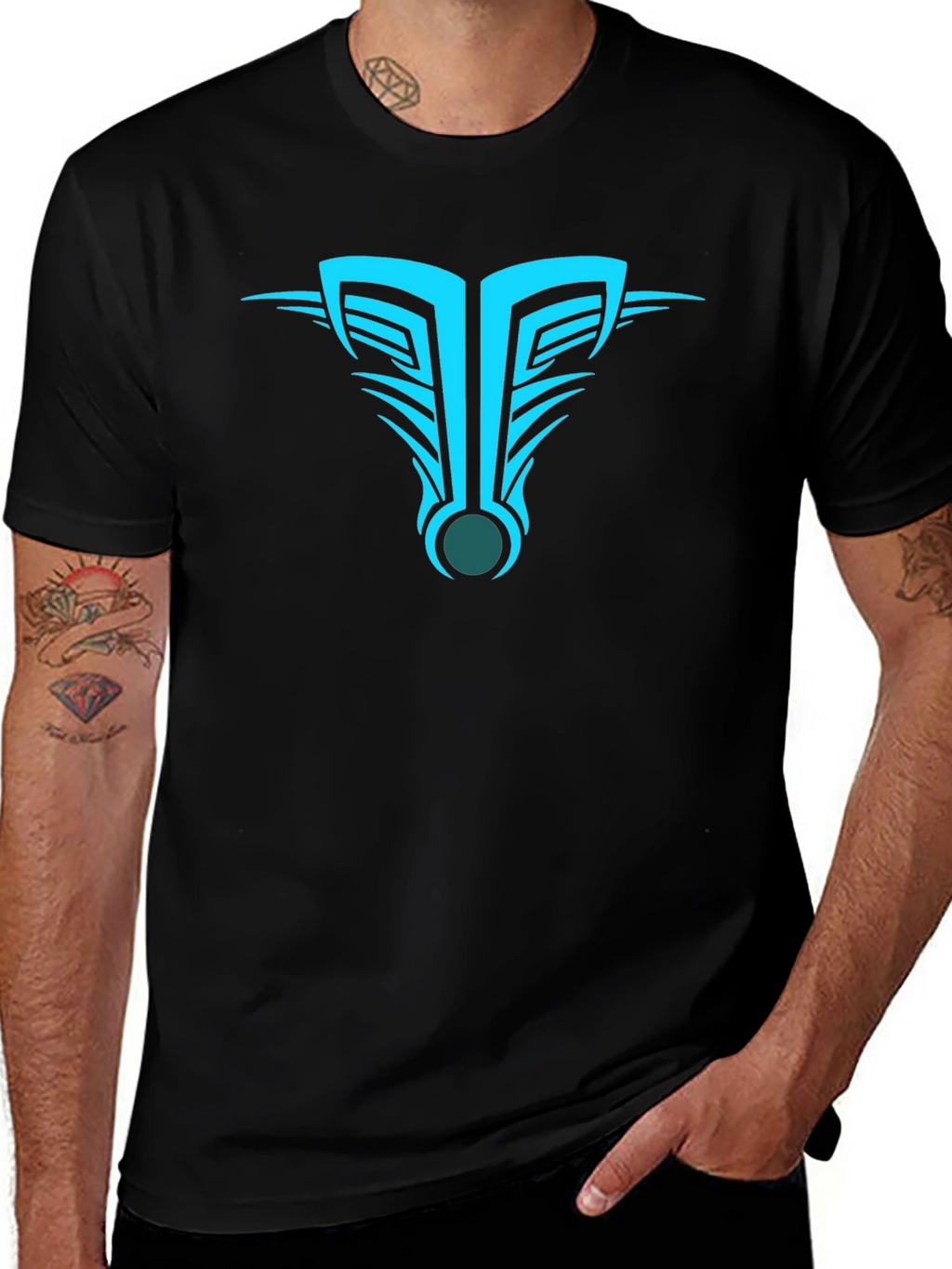 Mens Black T-Shirt with Abstract Tribal Design