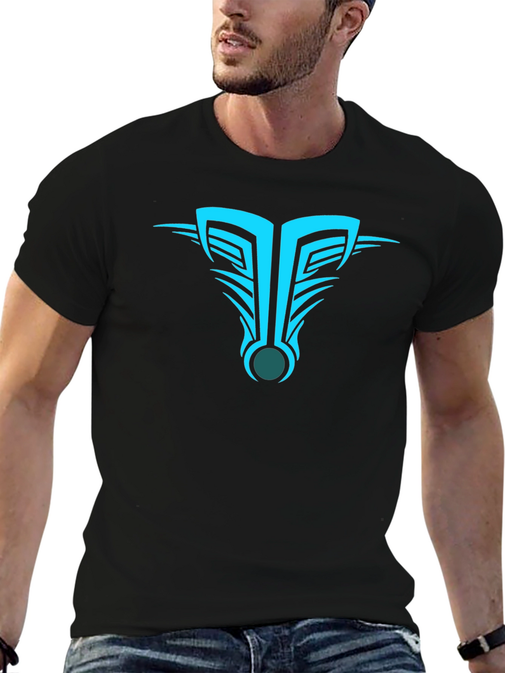 Mens Black T-Shirt with Abstract Tribal Design