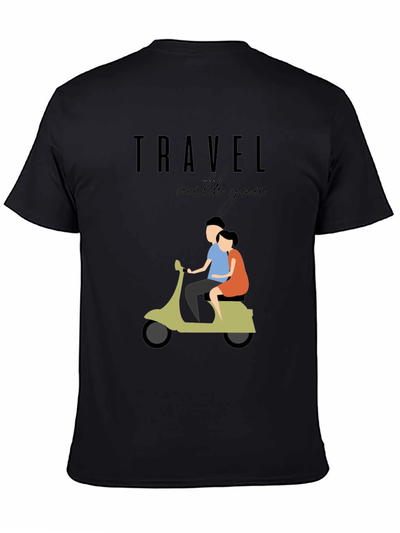 Travel With You Graphic Tee - Stylish Couple Scooter Design