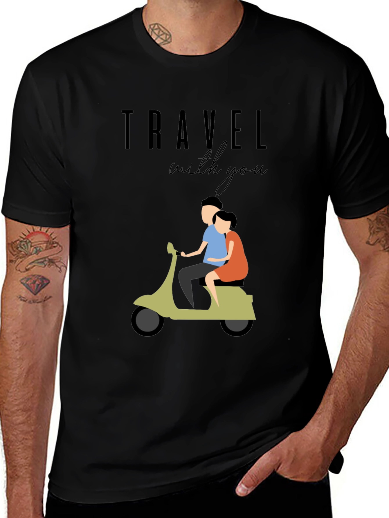 Travel With You Graphic Tee - Stylish Couple Scooter Design