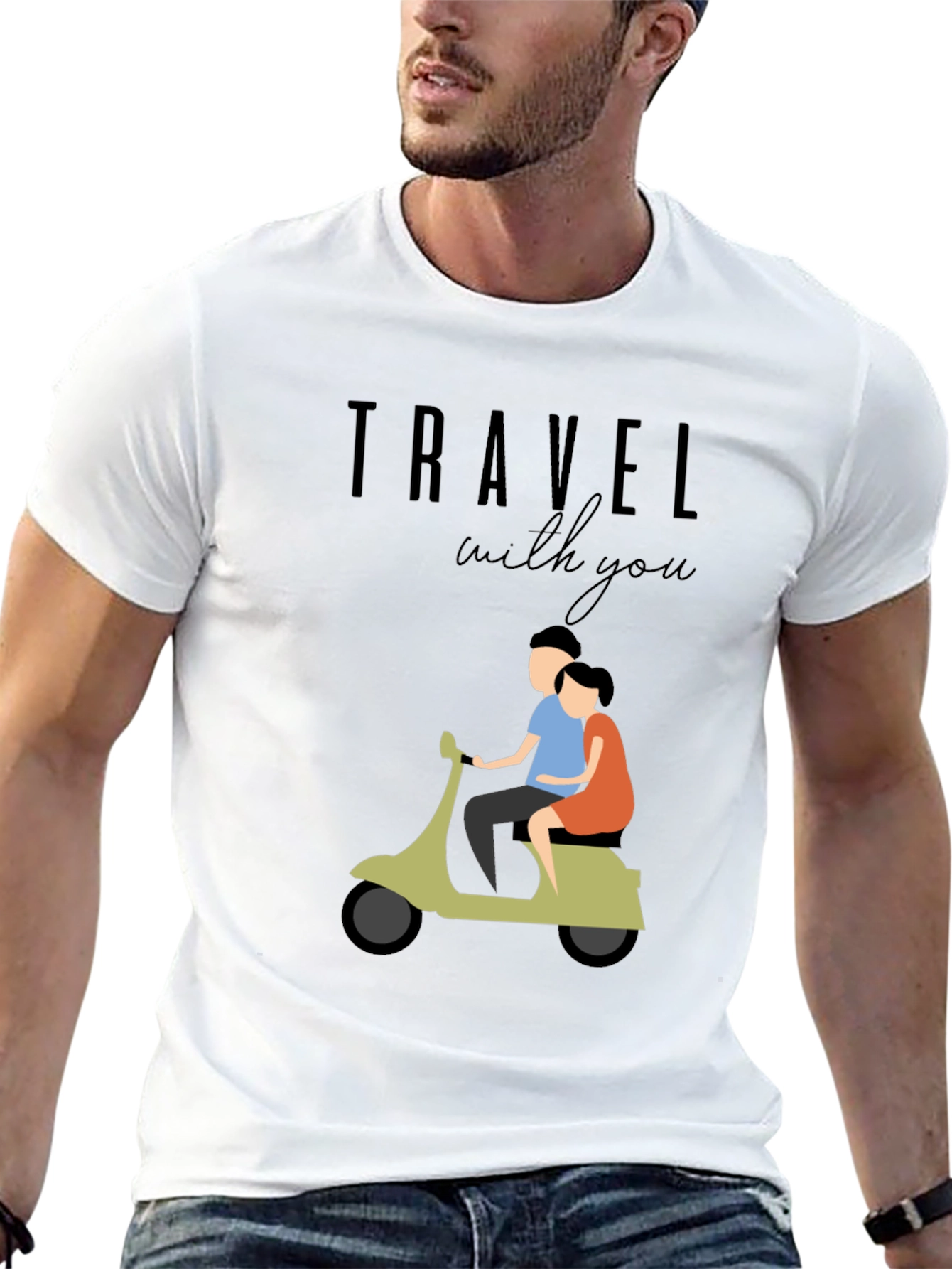 Travel With You Graphic Tee - Stylish Couple Scooter Design