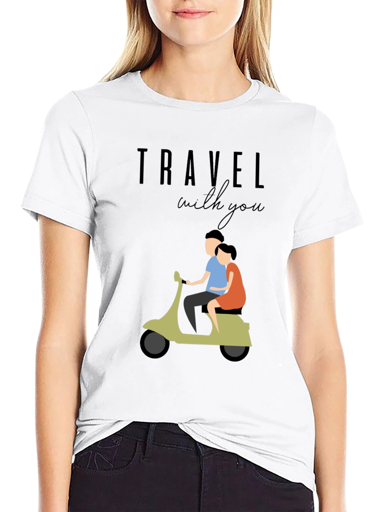 Travel With You Graphic Tee - Stylish Couple Scooter Design