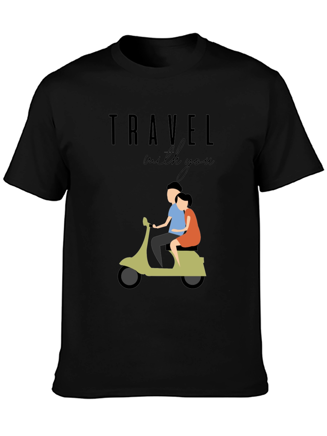 Travel With You Graphic Tee - Stylish Couple Scooter Design