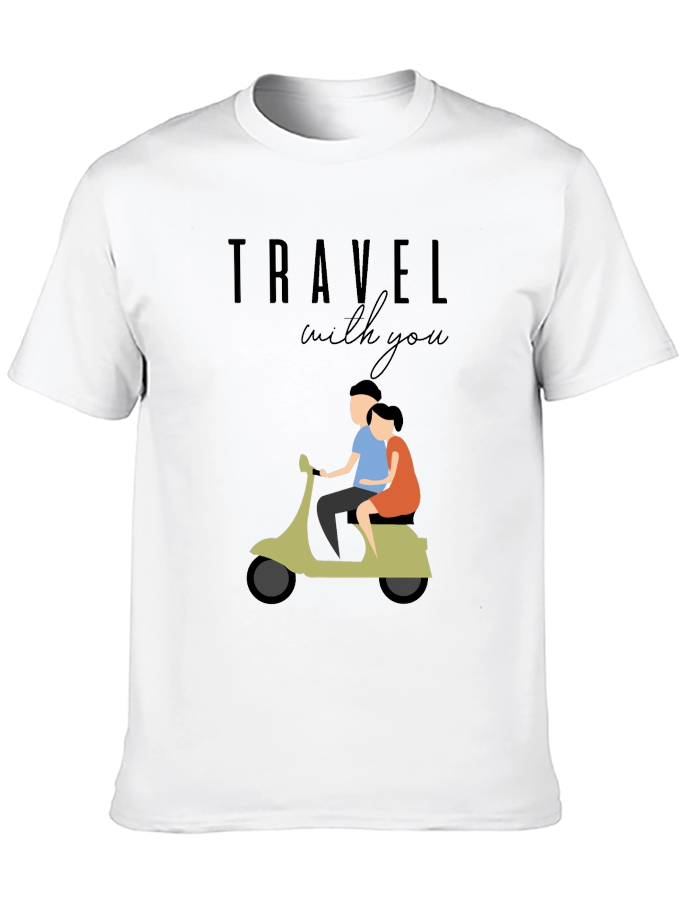 Travel With You Graphic Tee - Stylish Couple Scooter Design