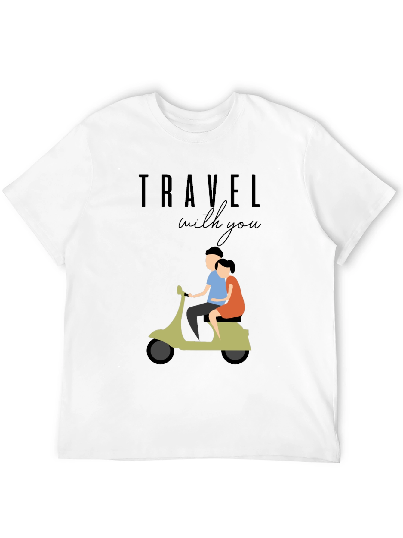 Travel With You Graphic Tee - Stylish Couple Scooter Design