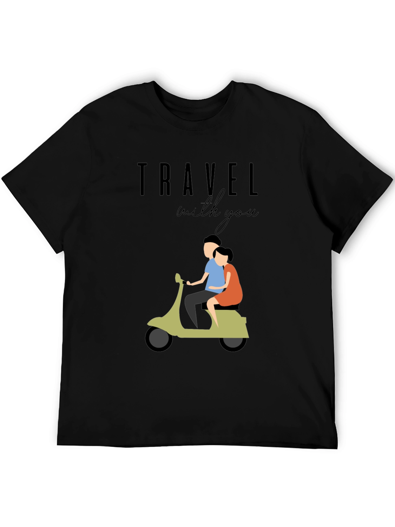 Travel With You Graphic Tee - Stylish Couple Scooter Design