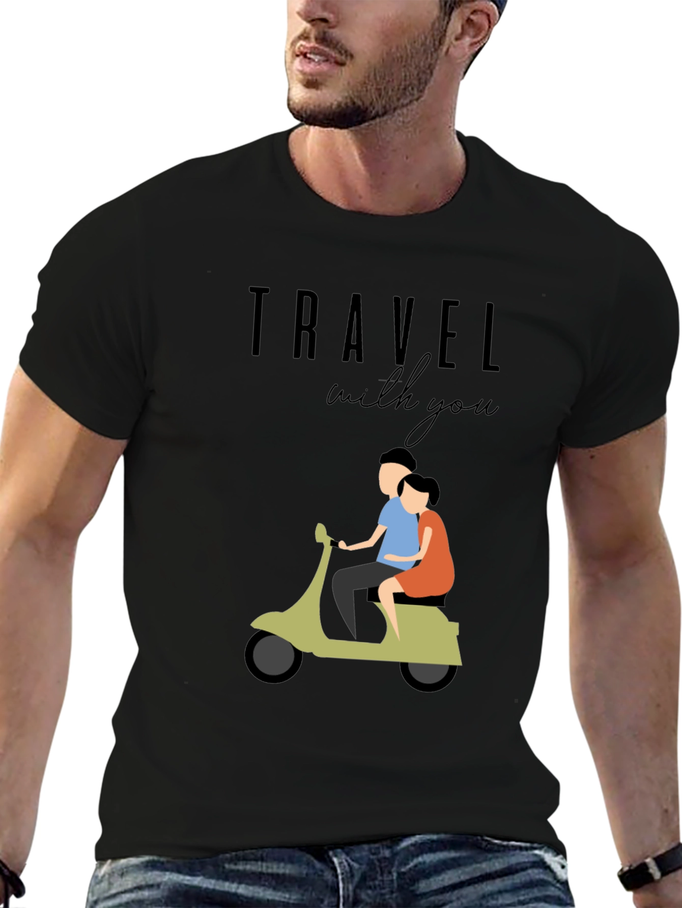 Travel With You Graphic Tee - Stylish Couple Scooter Design