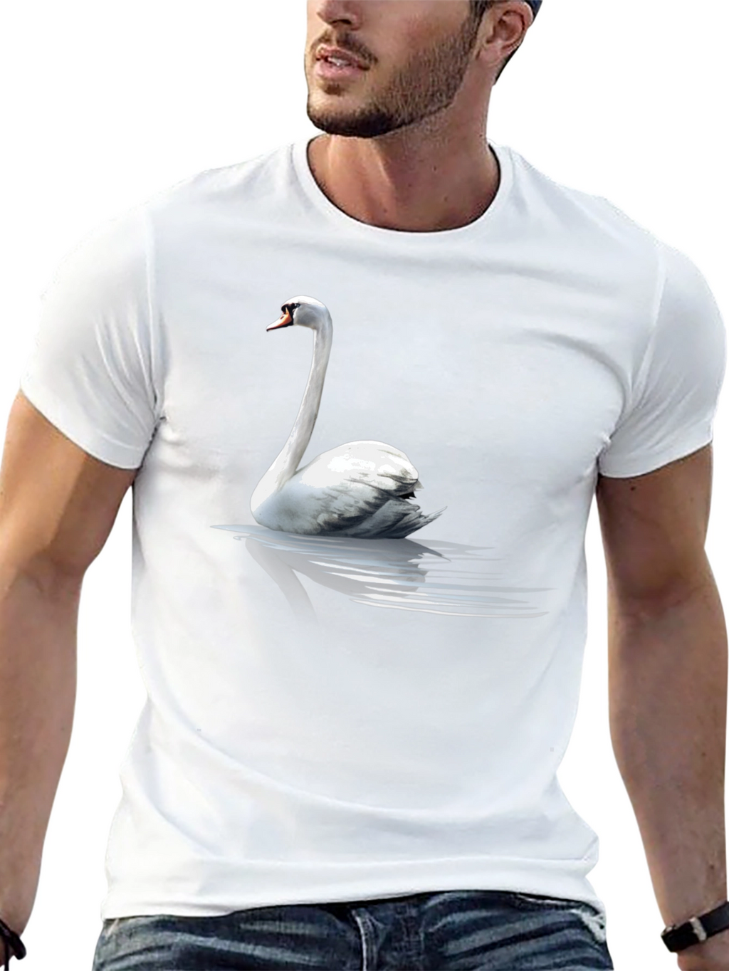 Swan Graphic Tee - Elegant Bird Design Black T-Shirt