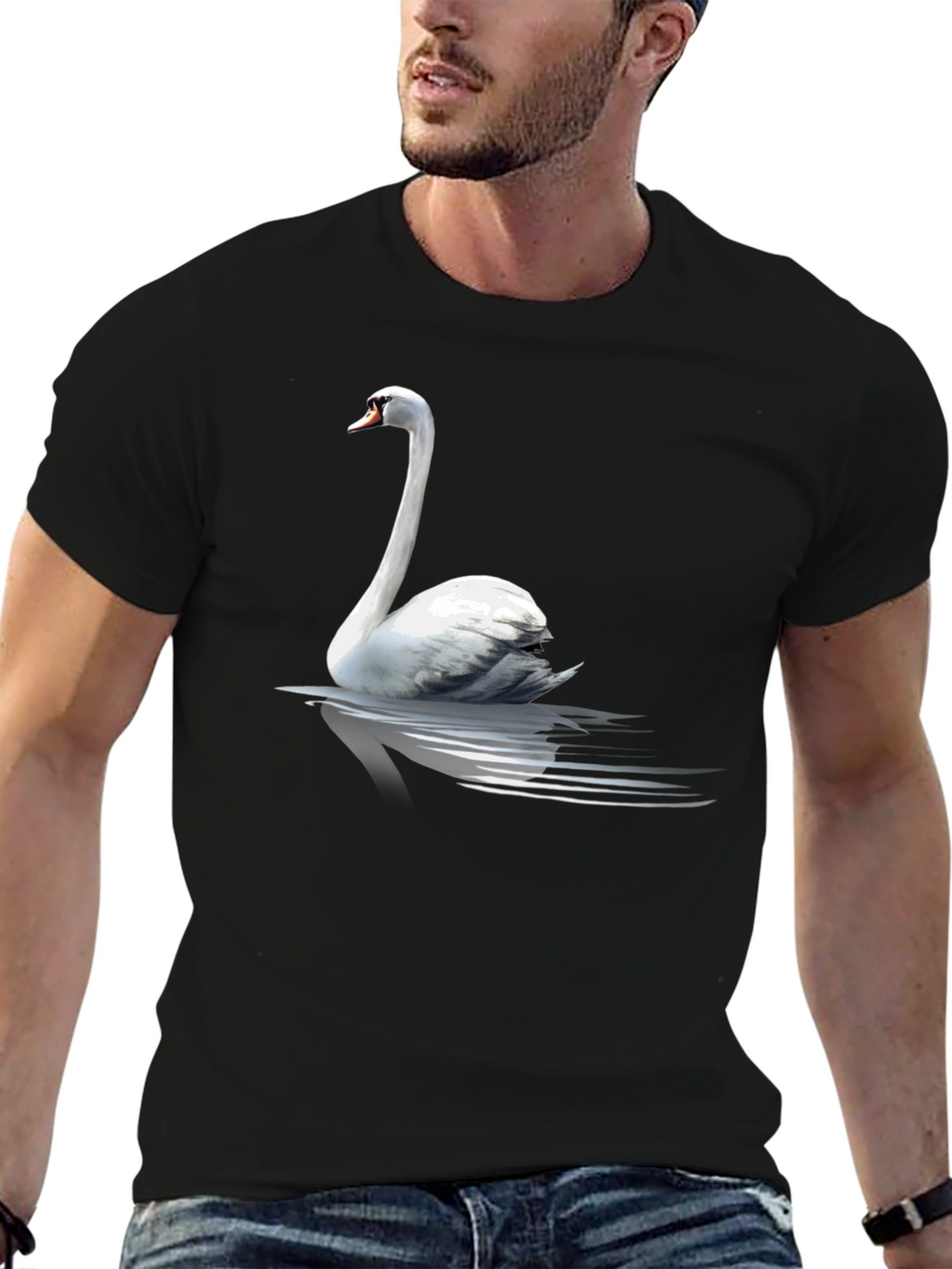 Swan Graphic Tee - Elegant Bird Design Black T-Shirt