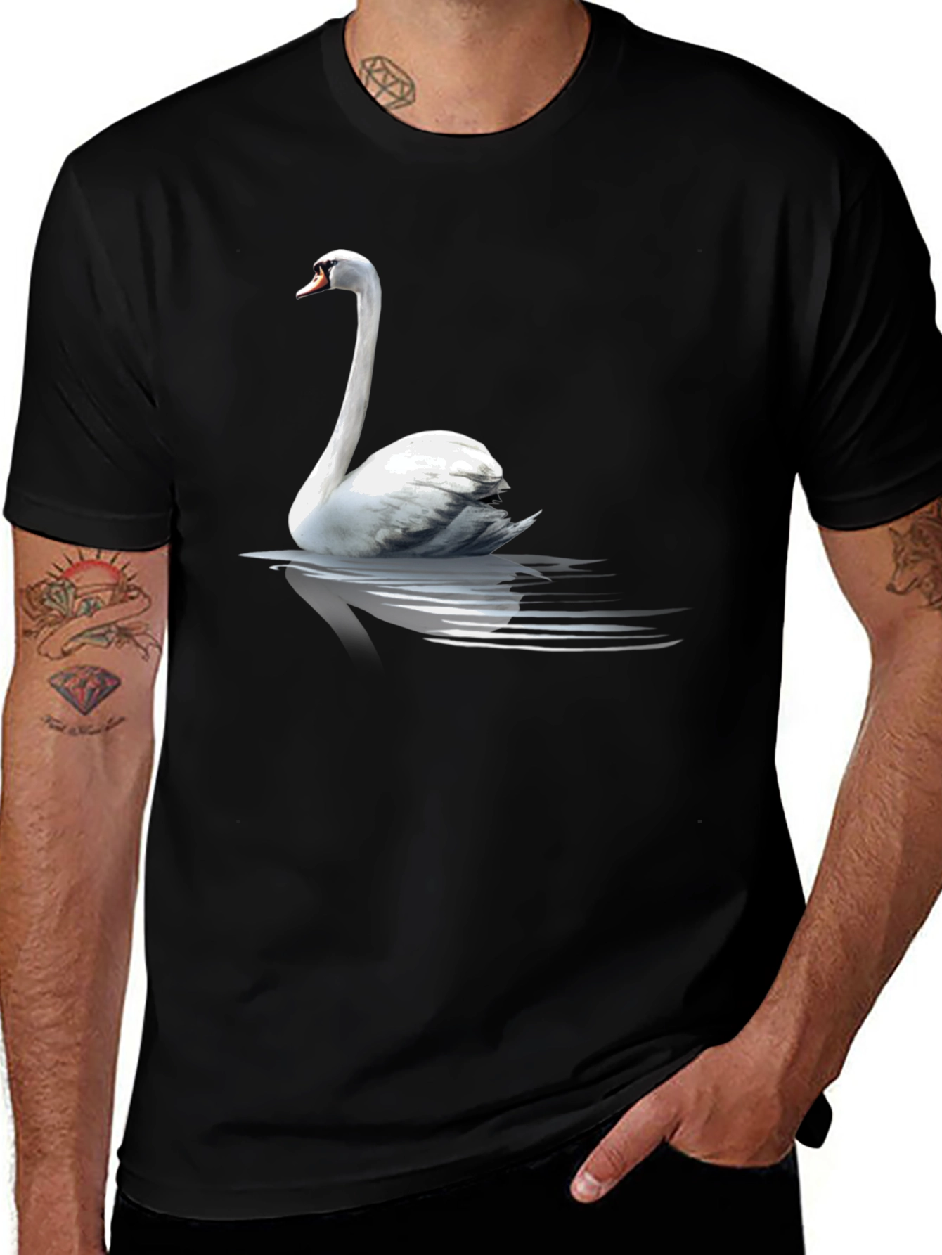 Swan Graphic Tee - Elegant Bird Design Black T-Shirt