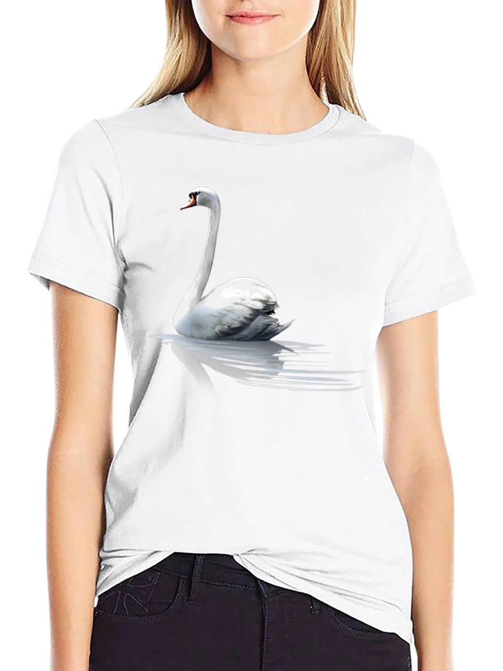 Swan Graphic Tee - Elegant Bird Design Black T-Shirt