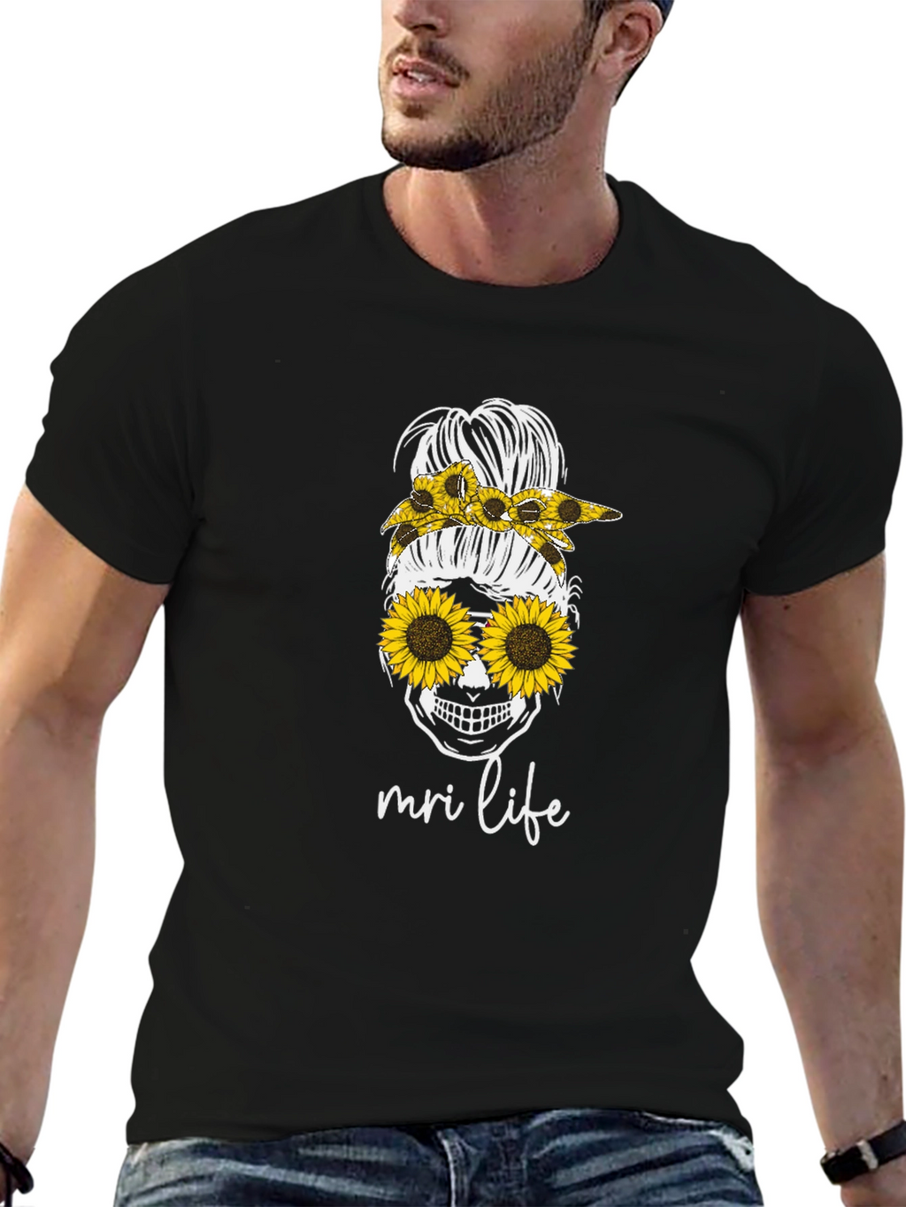 MRI Life Sunflower Skull T-Shirt