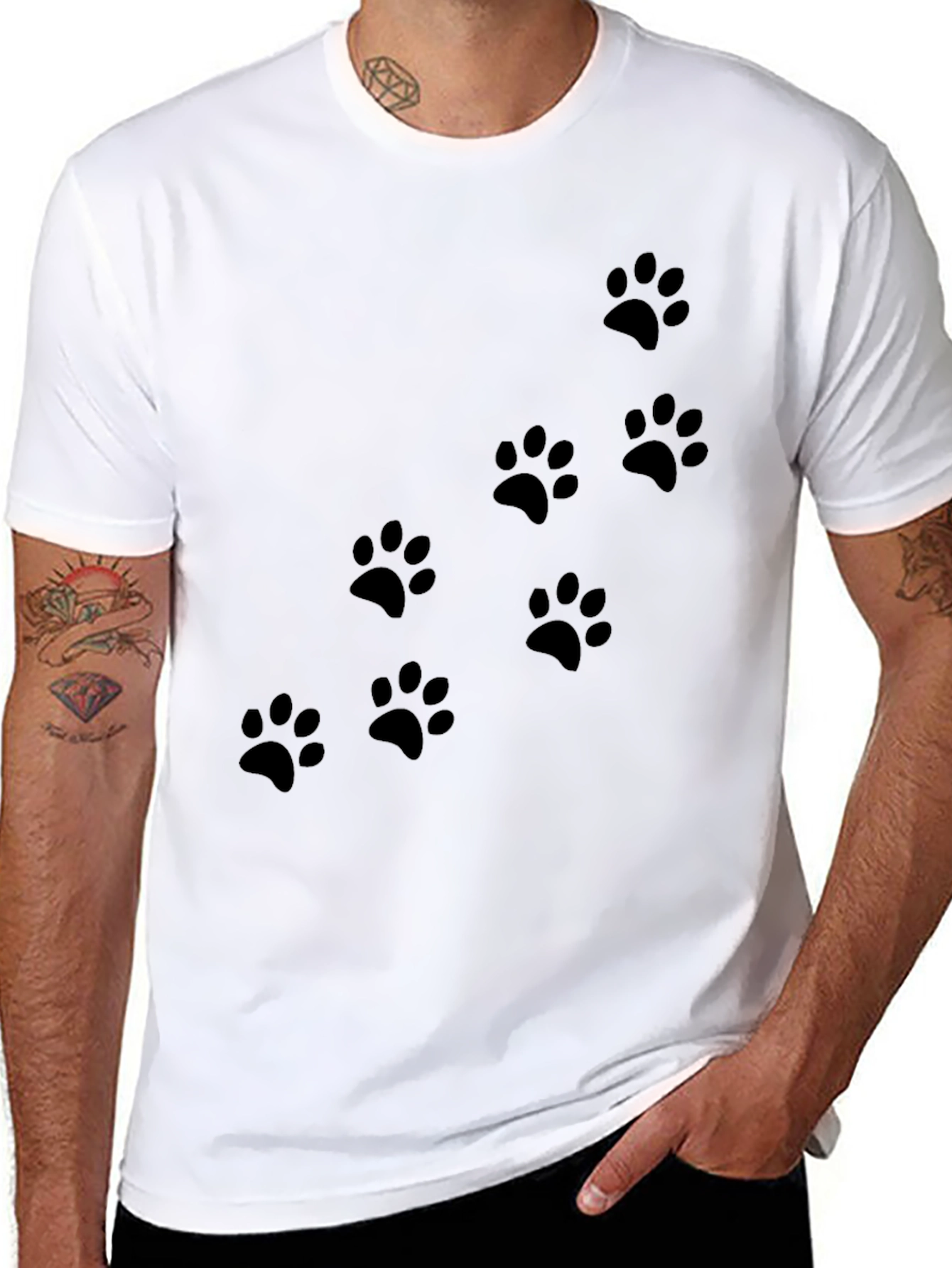 Mens Black Paw Print T-Shirt - Casual Style