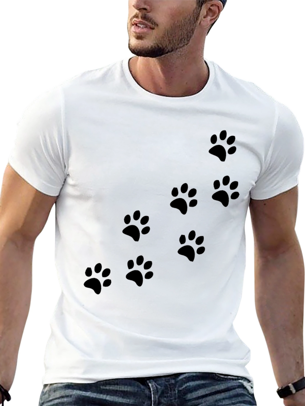 Mens Black Paw Print T-Shirt - Casual Style