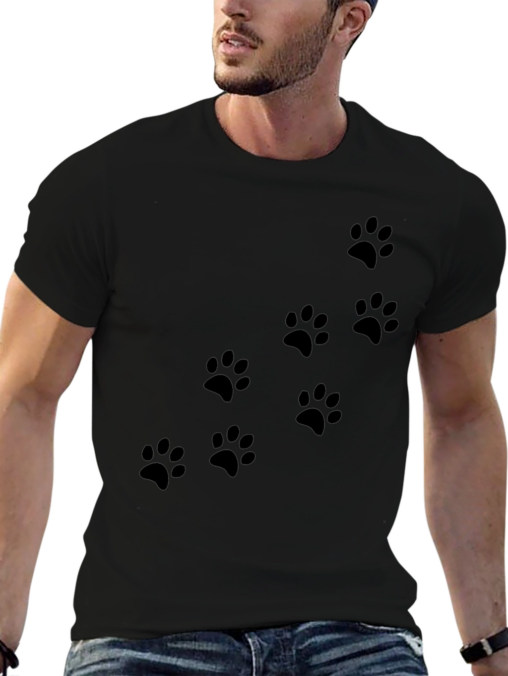 Mens Black Paw Print T-Shirt - Casual Style